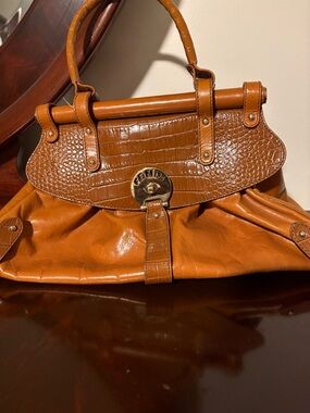 Fendi Cognac Croc-Embossed Leather Satchel